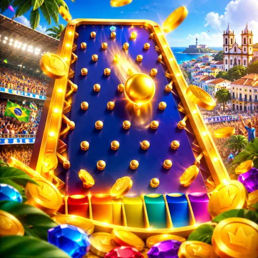 Jogo de pinos com bolinha caindo entre as fileiras